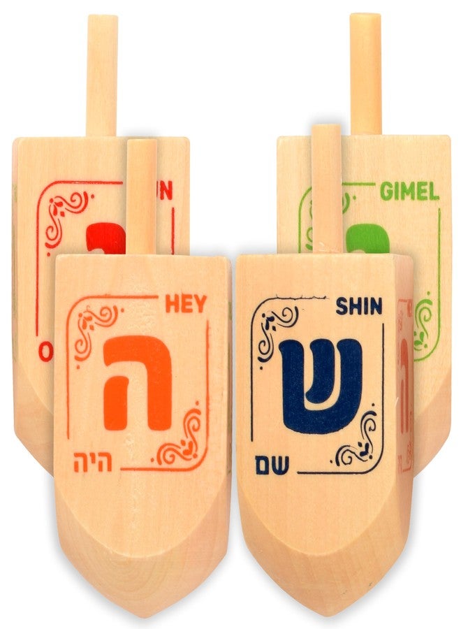 Izzy 'n' Dizzy Hanukkah Dreidels - Extra Large Natural Wooden Dreidel - 4 Pack - Image 1
